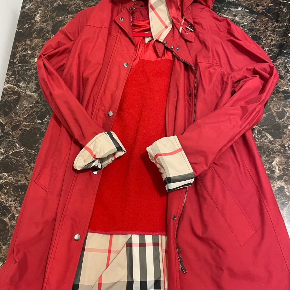 Burberry Red Trench Coat with Check Lining